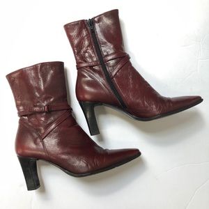 Cordani Burgundy Red Leather Square Toe Heel Boots Midi Mid Calf Winter